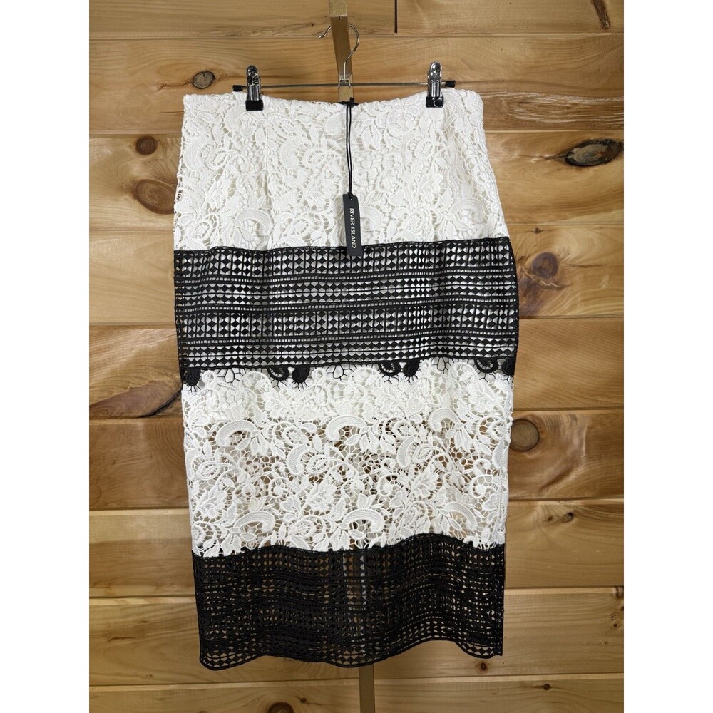 River Island‎ Vintage White/Black Lace Midi Skirt Women’s 16 NWT